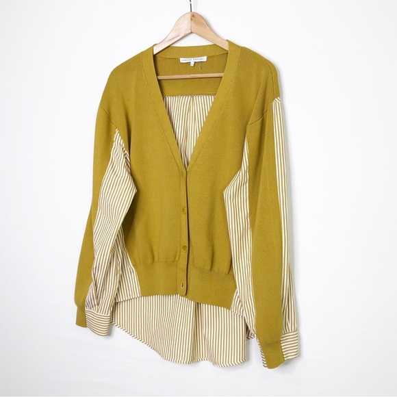 English factory mustard, striped mix media cardigan - Picture 6 of 13